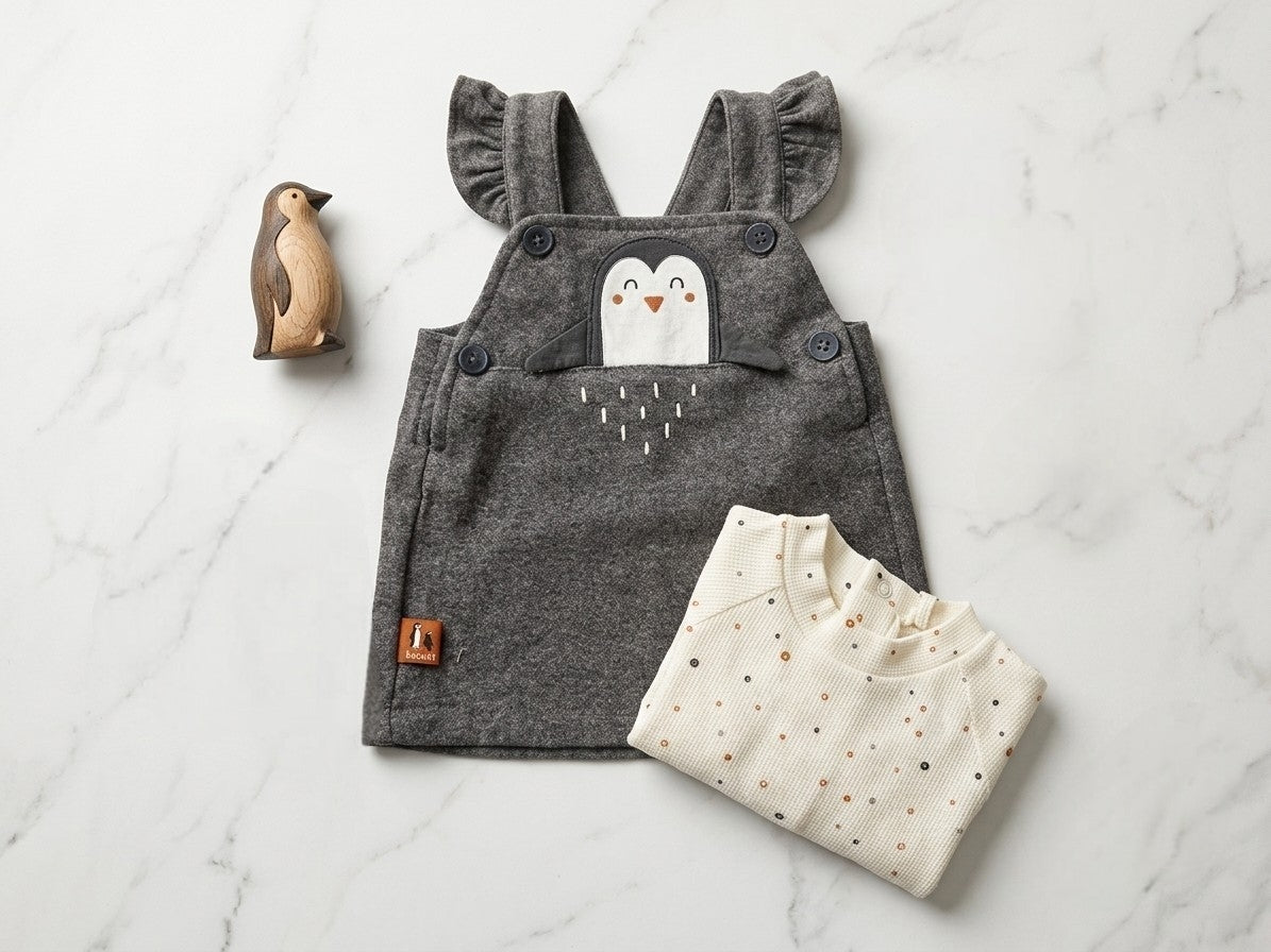 Salopette neonata pinguino grigio melange