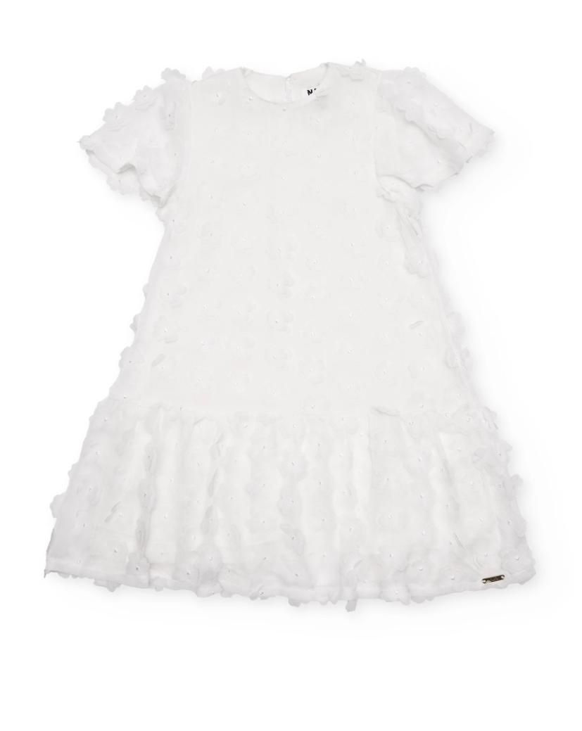 Vestito da bambina tinta unita con decorazioni floreali NATH by Tuc Tuc