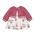 Coordinato neonata vestito bianco stampa orsetti cheerleader e bolero in maglia rosa antico