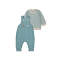 Set 2 pezzi neonato maglione a righe azzurro e salopette azzurra a costine Mayoral