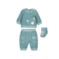 Set 3 pezzi neonato felpa verde acqua con orsetto applicato, pantaloni cargo e calzini coordinati Mayoral