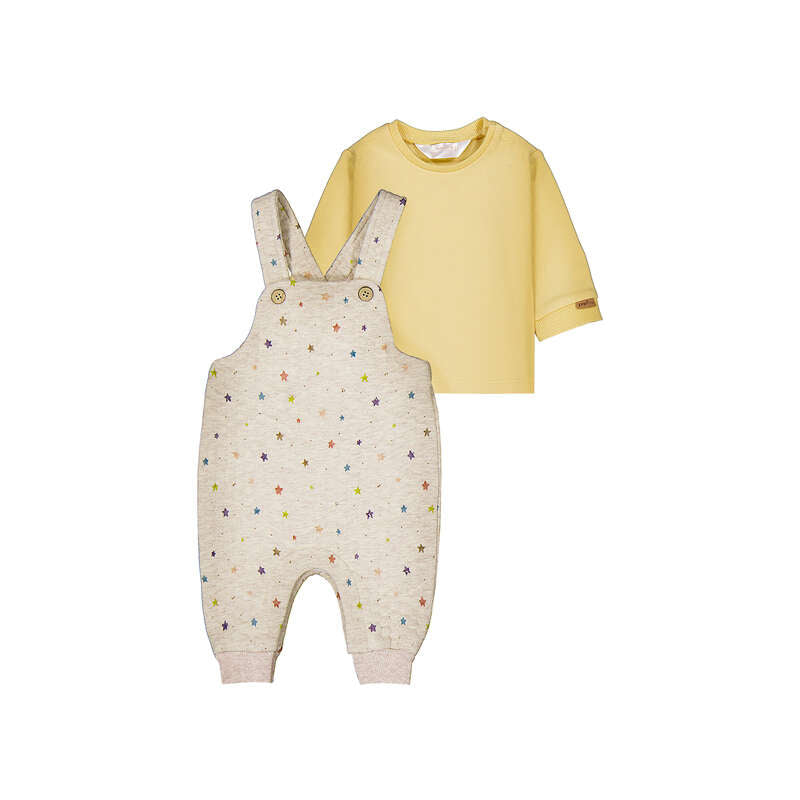 Set 2 pezzi salopette stelle panna e maglia gialla