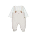 Set 2 pezzi neonato tutina salopette panna con applicazione agnellino 3D e maglia bianca manica lunga Mayoral