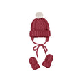 Set cappellino e muffole neonato in maglia rossa con pon pon bianco e laccetti Mayoral