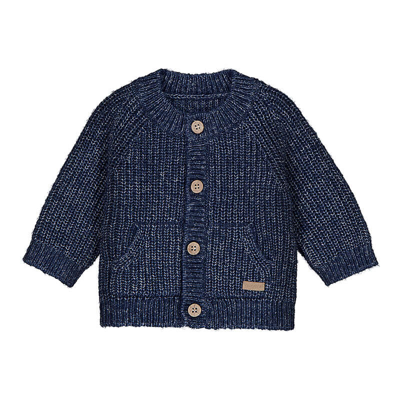 Cardigan neonato blu navy con bottoni in legno