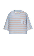 T-shirt neonato a righe azzurre con taschino e ricamo orsetto