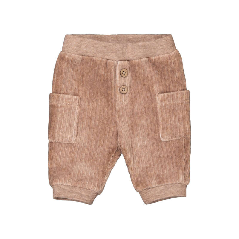 Pantaloni cargo neonato in velluto a coste marrone con tasche laterali e bottoncini in legno