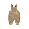 Salopette neonato in velluto a coste beige con bretelle e bottoncini in legno
