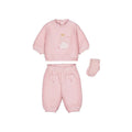 Set 3 pezzi neonata Mayoral rosa: felpa con ballerina 3D, pantaloni e calzini coordinati