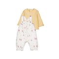 Set 2 pezzi neonata Mayoral: maglia gialla a costine e salopette bianca con stampa fatine colorate e bretelle con bottoni