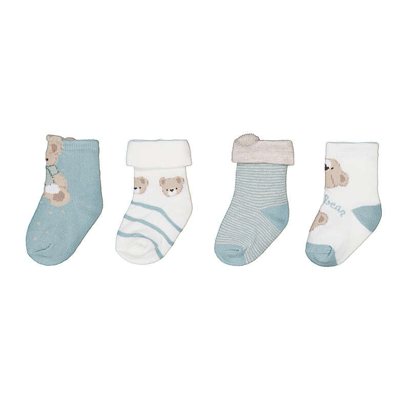 Set 4 paia calzini neonato Mayoral tema orsetto in azzurro e bianco con diverse fantasie coordinate