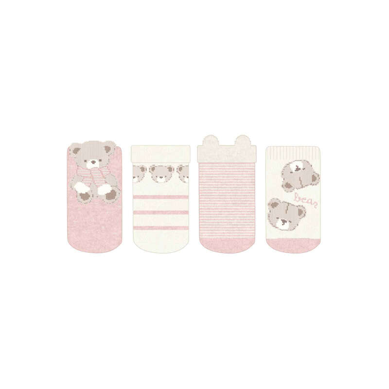 Set 4 paia calzini neonata Mayoral tema orsetto in rosa e panna con diverse fantasie coordinate