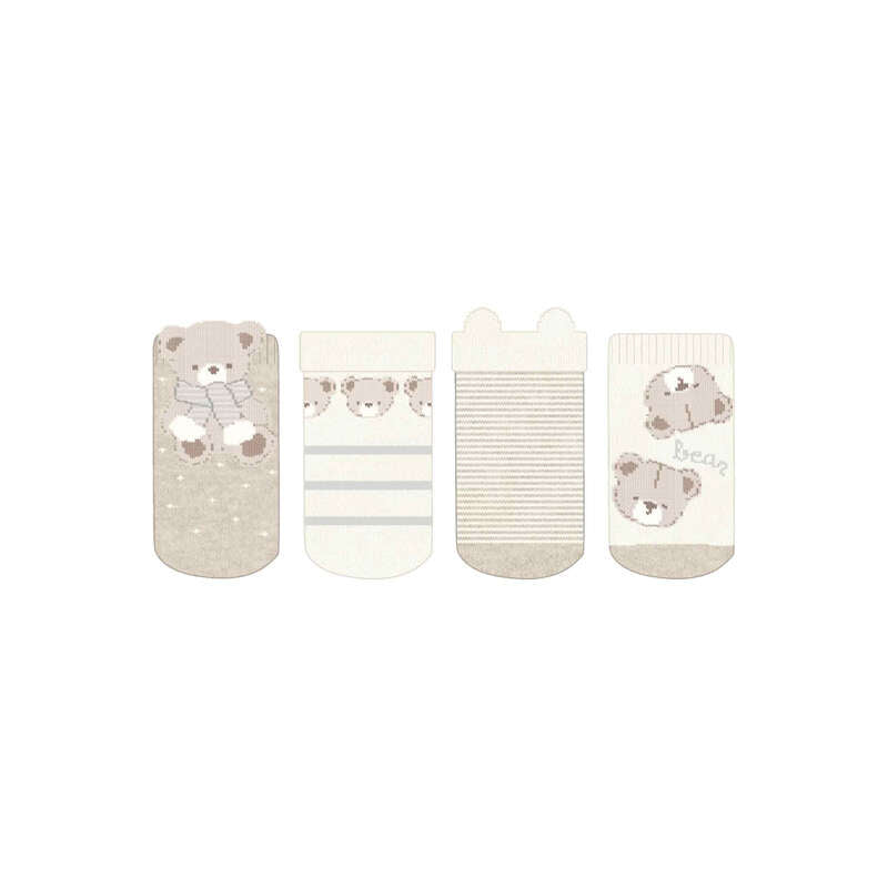 Set 4 paia calzini neonato Mayoral tema orsetto in beige e panna con diverse fantasie coordinate