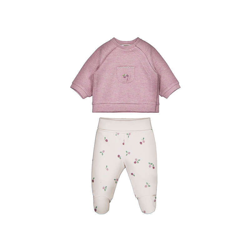 Set 2 pezzi neonata Mayoral: felpa rosa malva con taschino e fiore ricamato e ghettine bianche con stampa fiorellini e piedini