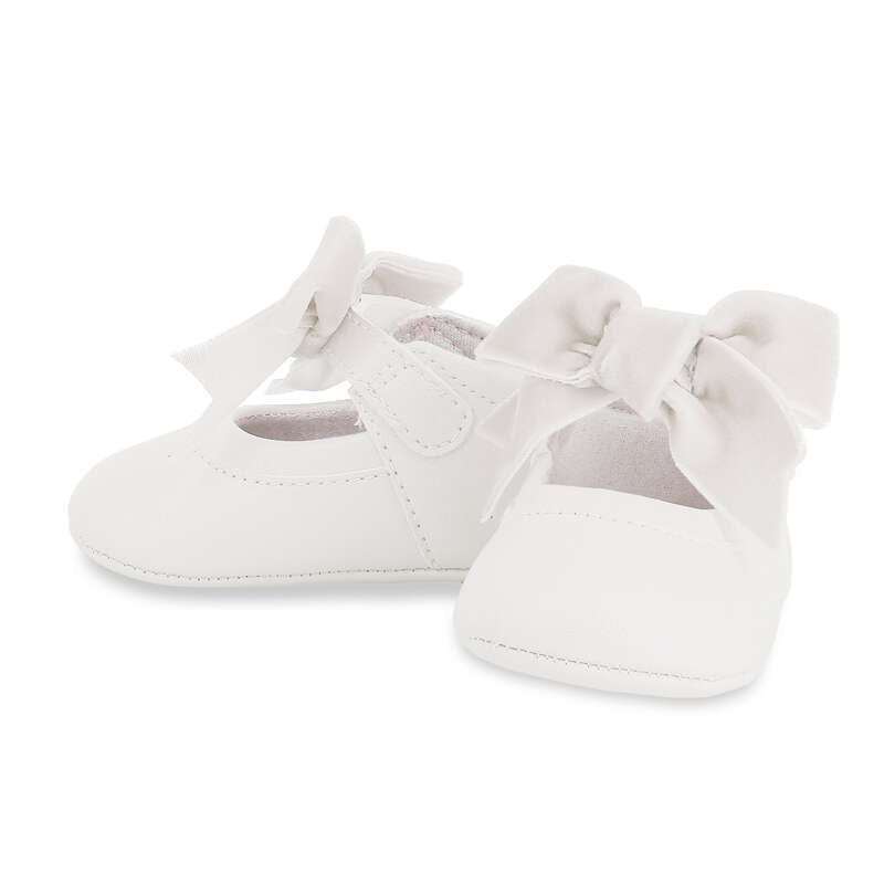 Scarpine ballerina bianche neonata con fiocco in raso