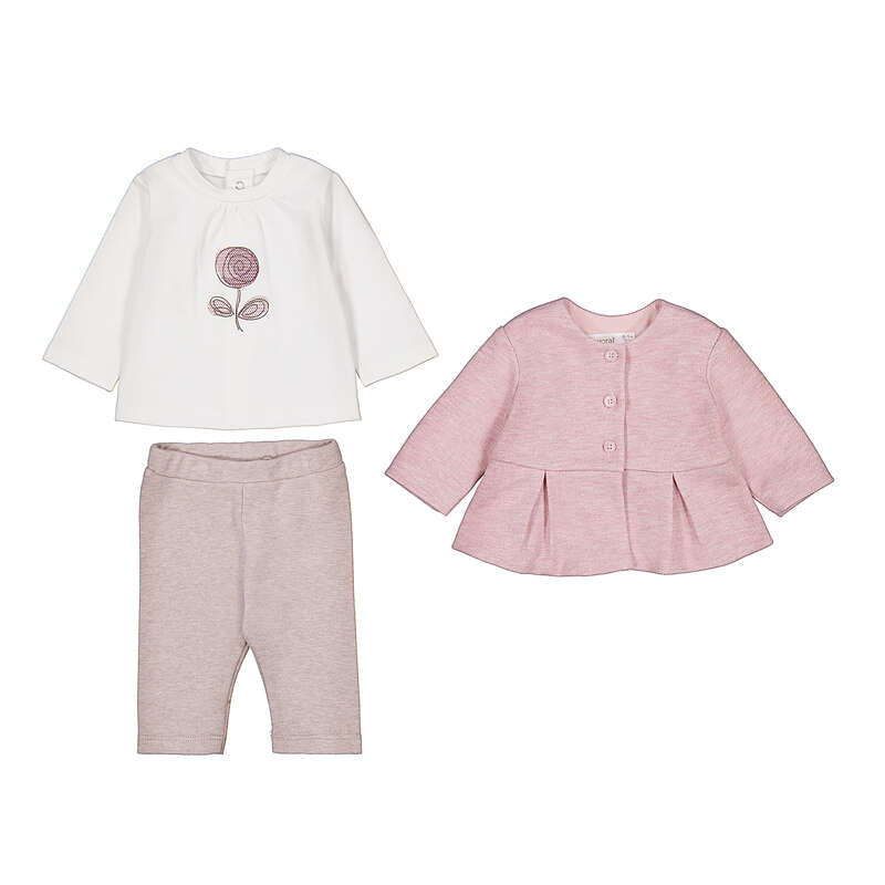 Coordinato 3 pezzi neonata rosa con giacchina, t-shirt e leggings