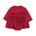 Body vestito neonata rosso con gonna plissé in raso e fiocco in velluto