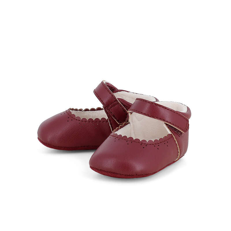 Scarpine ballerina neonata bordeaux con bordino smerlato e cinturino velcro