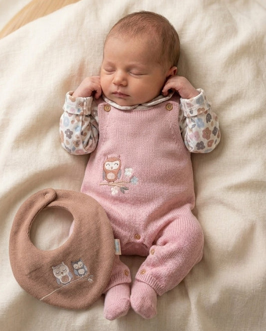 Salopette Gufette con Body e Bavaglino - Neonata