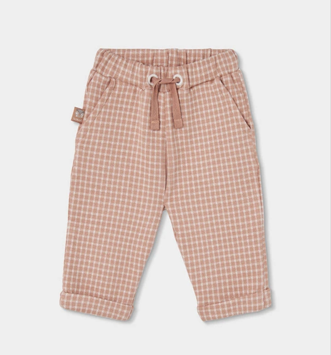 Pantaloni a quadri beige in maglia