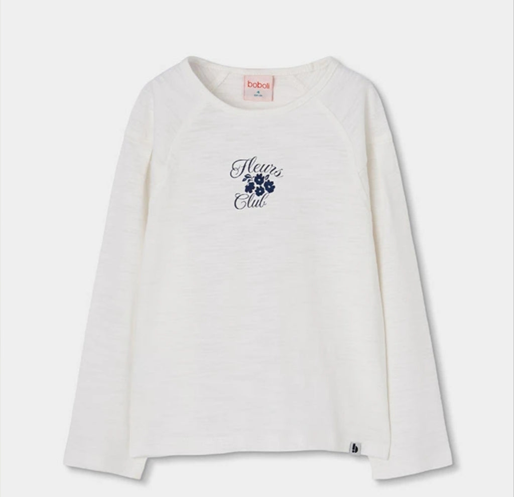 Maglia bianca ragazza Fleurs Club con stampa floreale