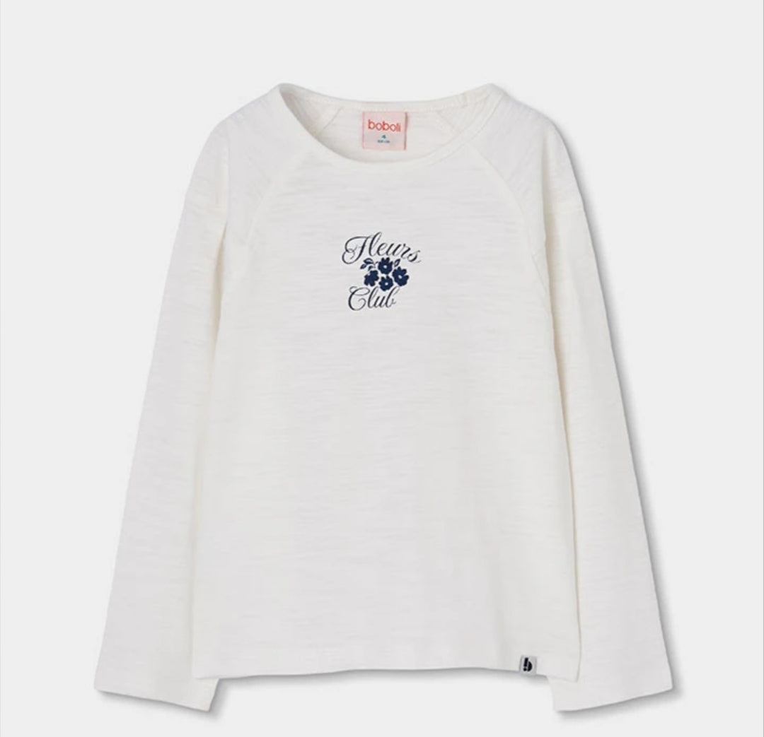 Maglia bianca ragazza Fleurs Club con stampa floreale