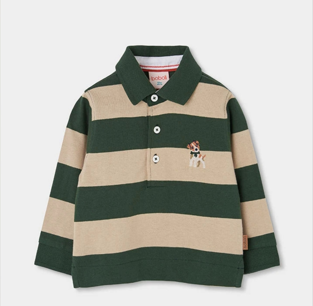 Completo bambino polo verde e beige e pantaloni beige Boboli