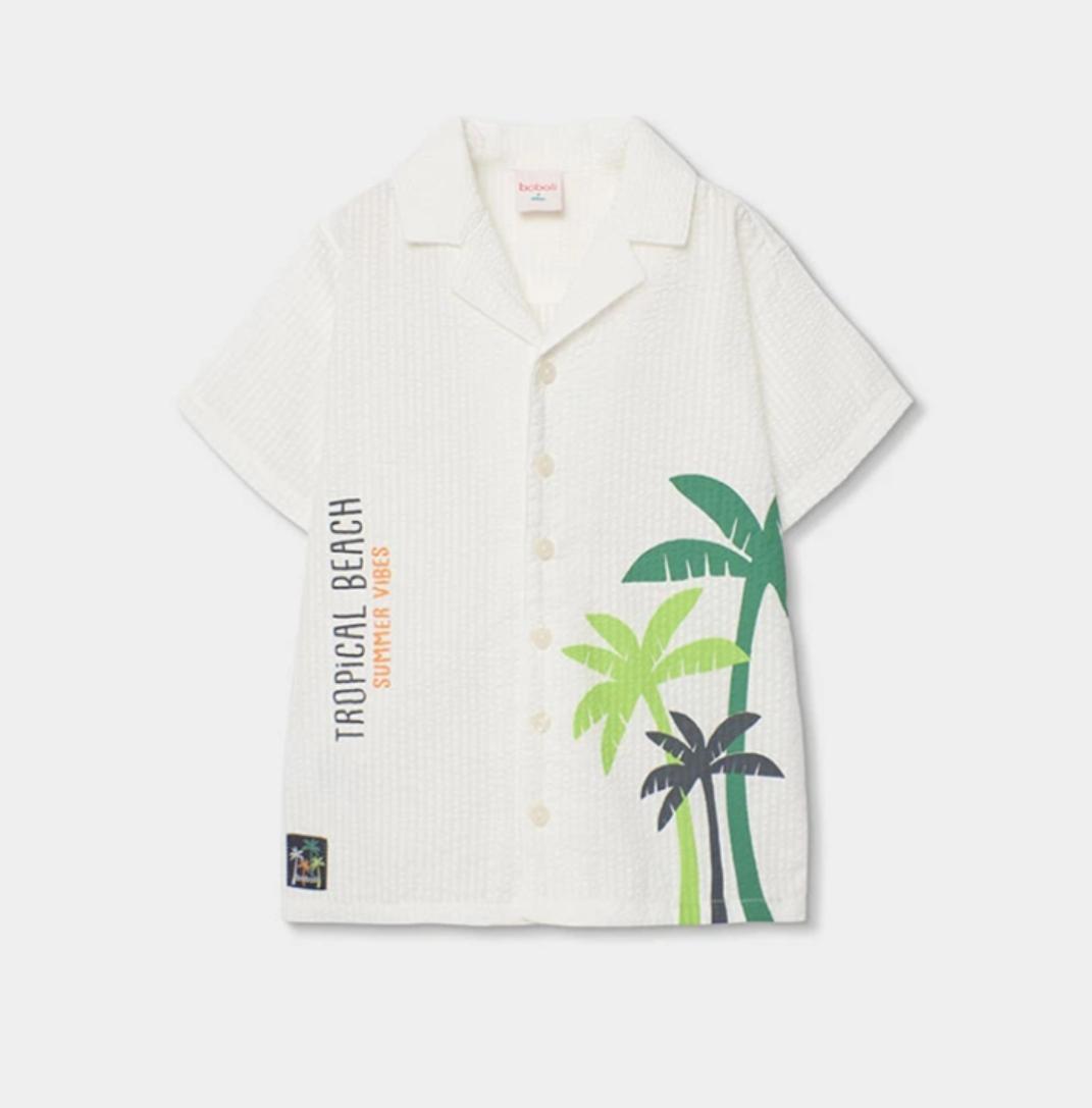 Camicia bambino popeline bianco palme Boboli