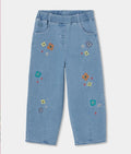 Pantalone bambina denim con fiori Boboli