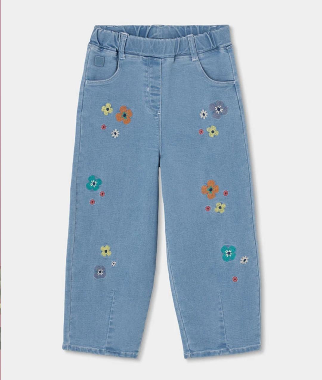 Pantalone bambina denim con fiori Boboli