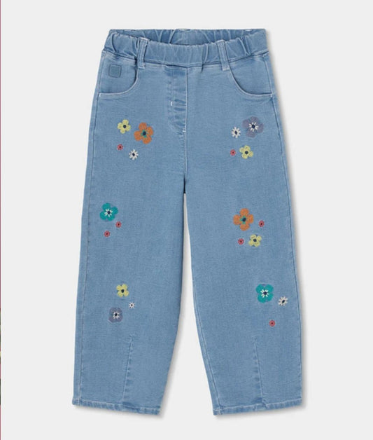 Pantalone bambina denim con fiori Boboli