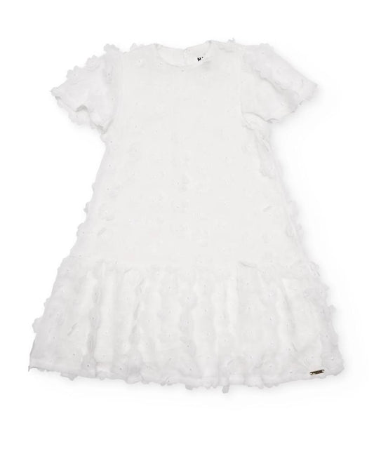 Vestito da bambina tinta unita con decorazioni floreali  NATH by Tuc Tuc