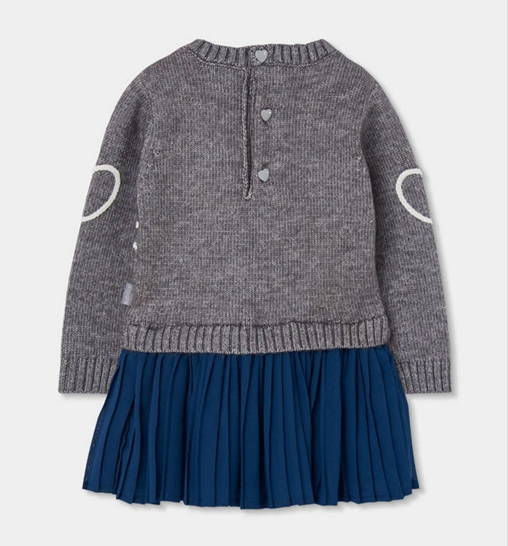 Abito grigio con gonna plissettata blu Bimba