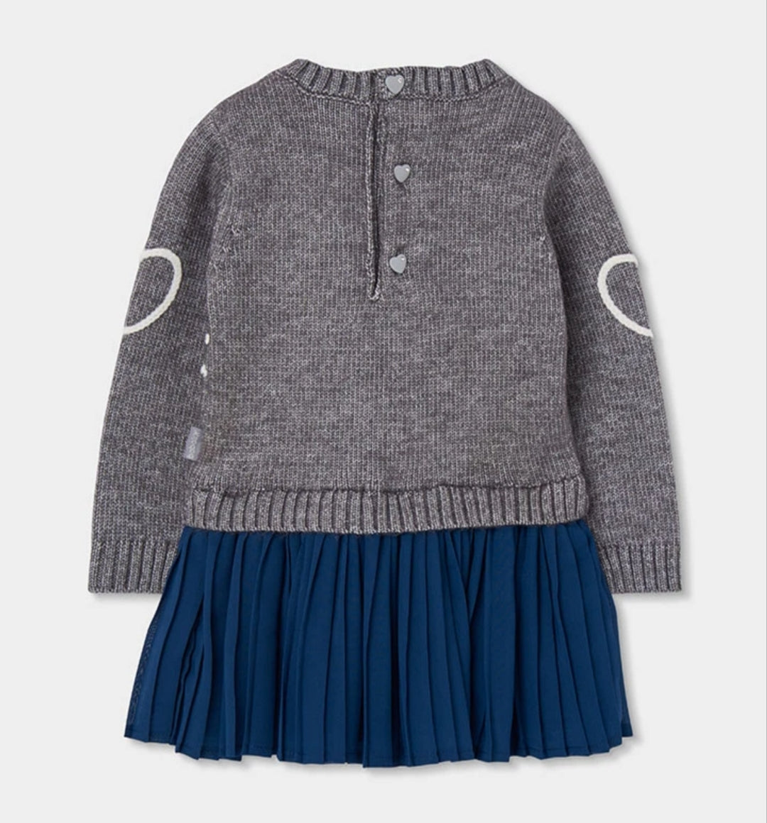Abito grigio con gonna plissettata blu Bimba