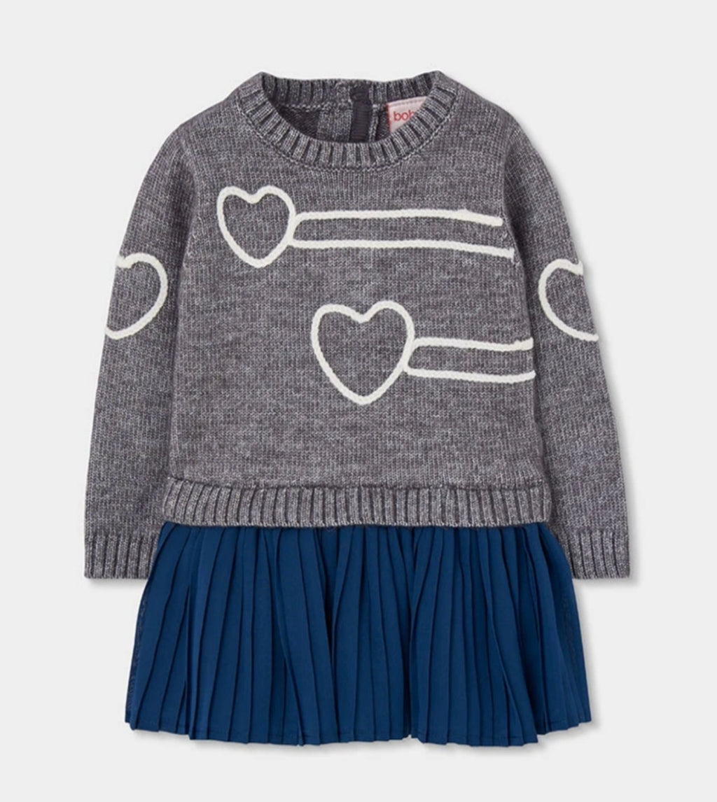 Abito grigio con gonna plissettata blu Bimba