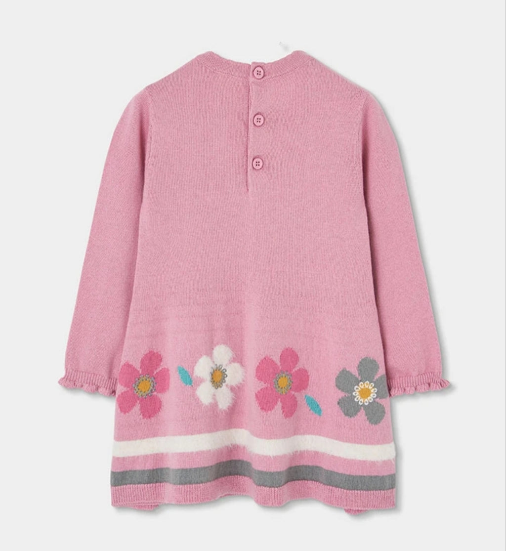 Abito rosa bambina a maniche lunghe con fiori