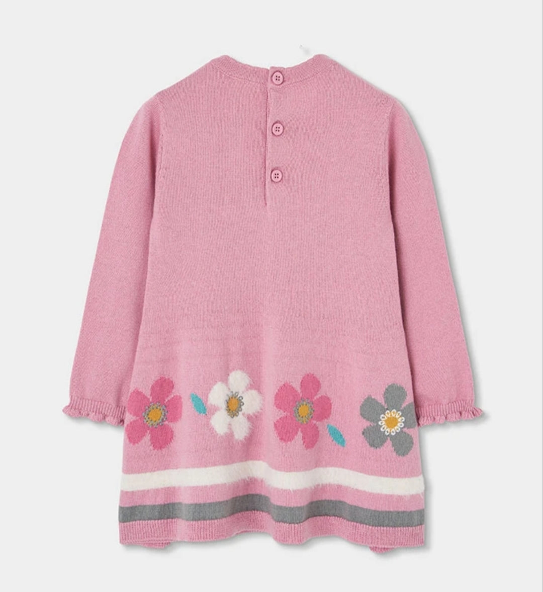 Abito rosa bambina a maniche lunghe con fiori
