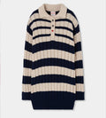 Abito in maglia a righe blu e crema con colletto