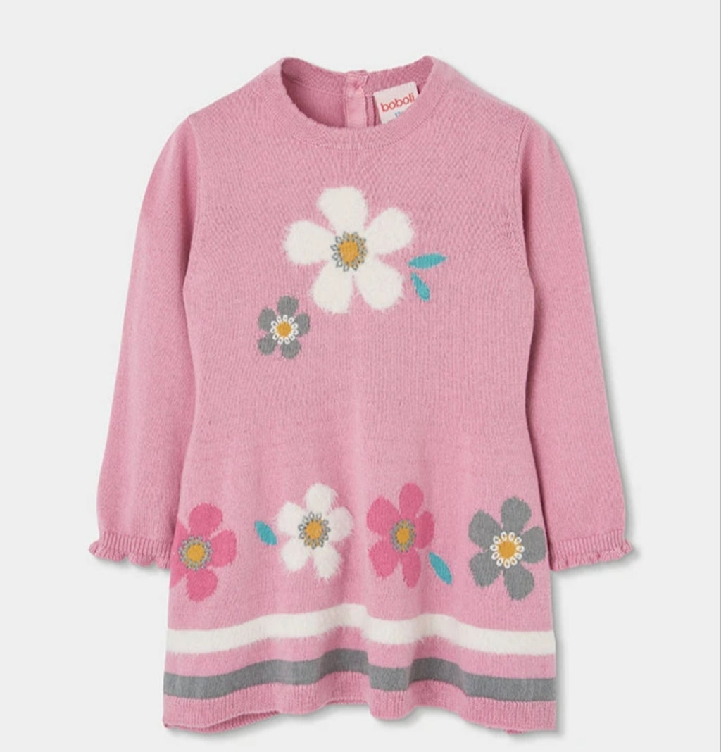 Abito rosa bambina a maniche lunghe con fiori