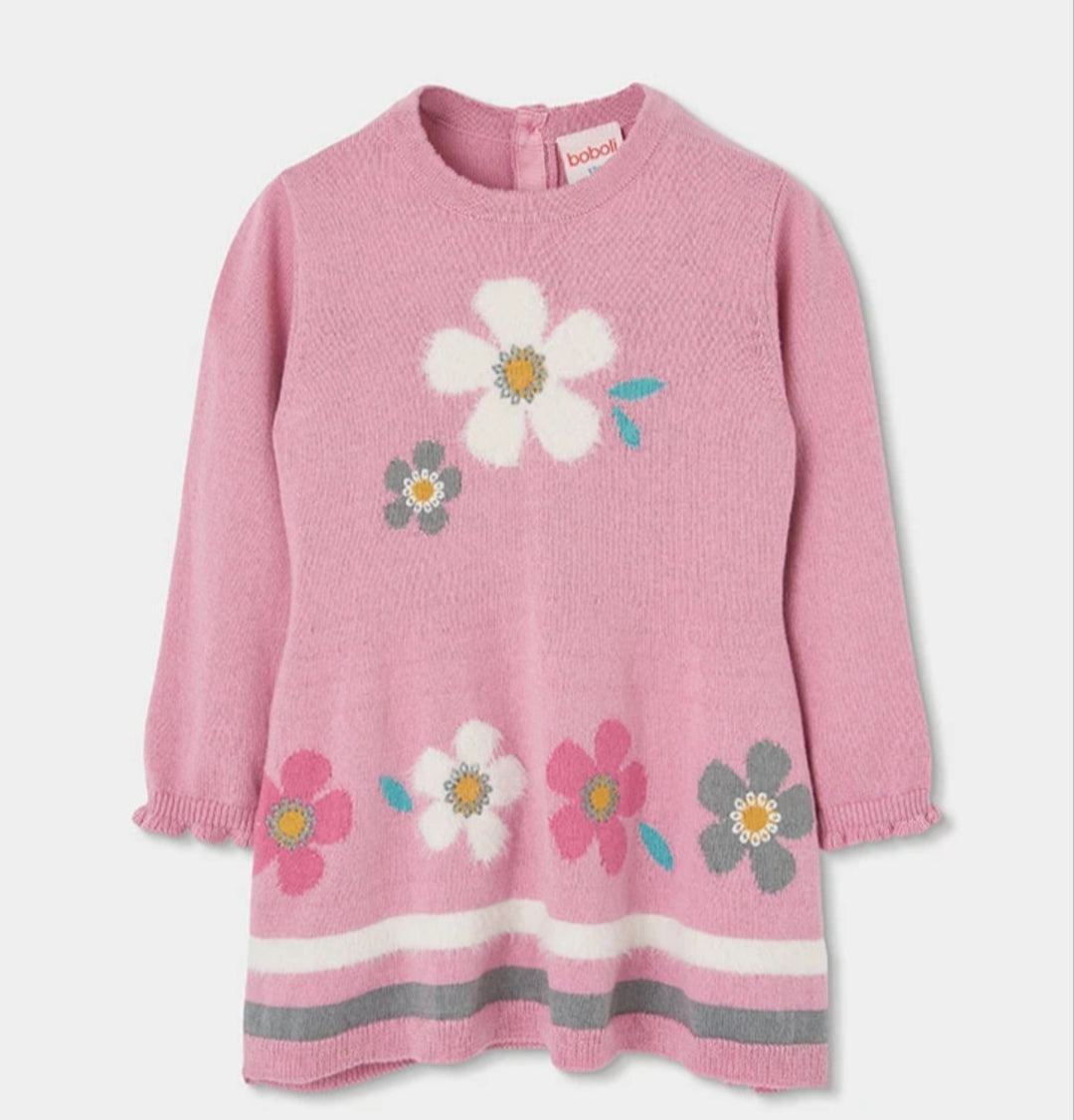 Abito rosa bambina a maniche lunghe con fiori