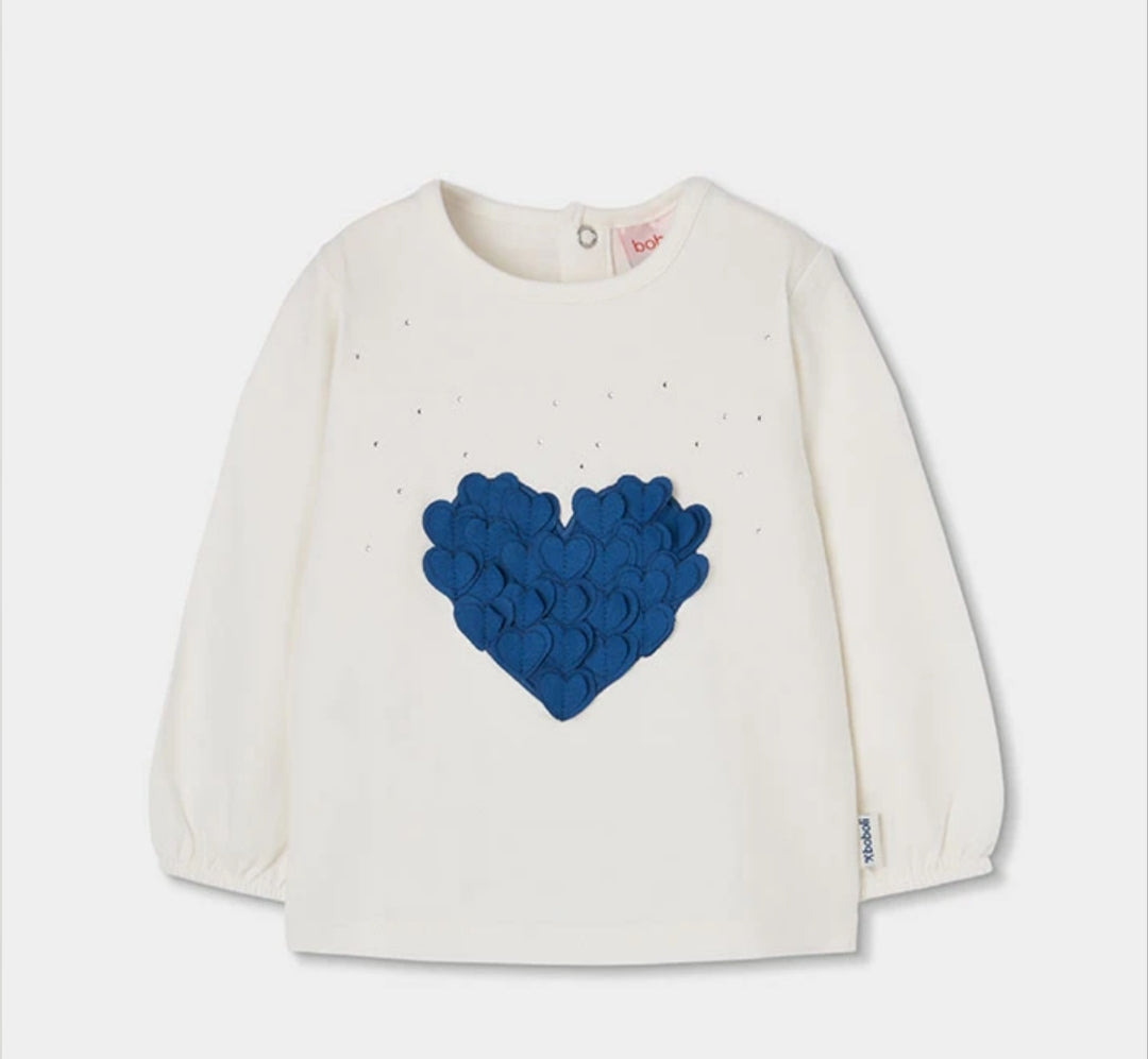 Completo bimba maglia con cuore blu e shorts a quadretti