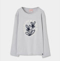 Maglia grigio chiaro ragazza con fiori blu