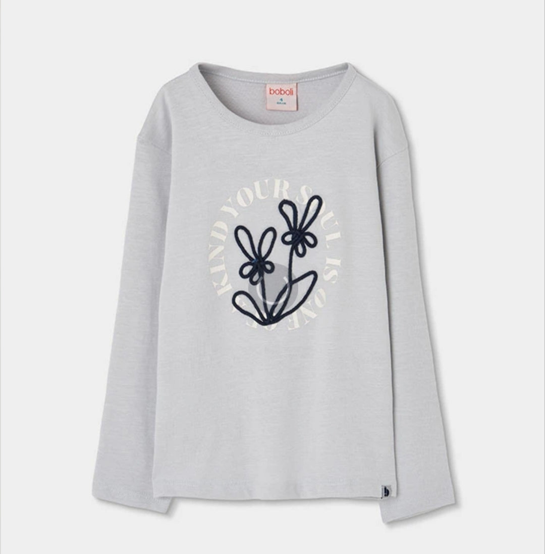 Maglia grigio chiaro ragazza con fiori blu