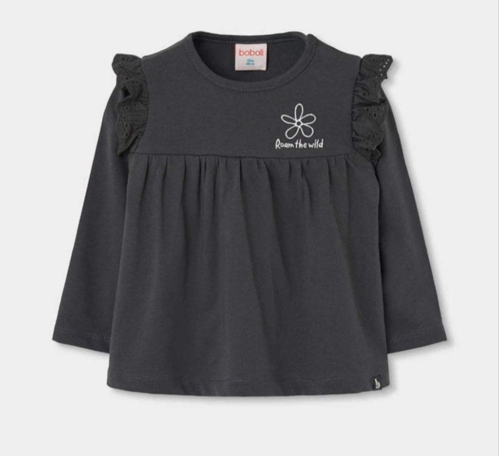 Completo bambina con maglia nera e gonna in denim