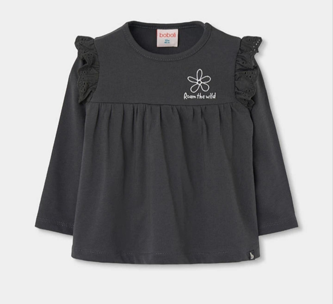 Completo bambina con maglia nera e gonna in denim