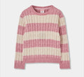 Completo ragazza rosa con maglione a righe e gonna con tasche