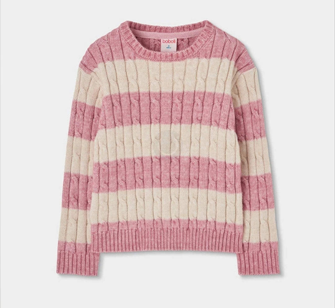 Completo ragazza rosa con maglione a righe e gonna con tasche