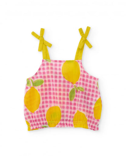 Completo da bambina in tessuto con motivo di limoni Tuc Tuc
